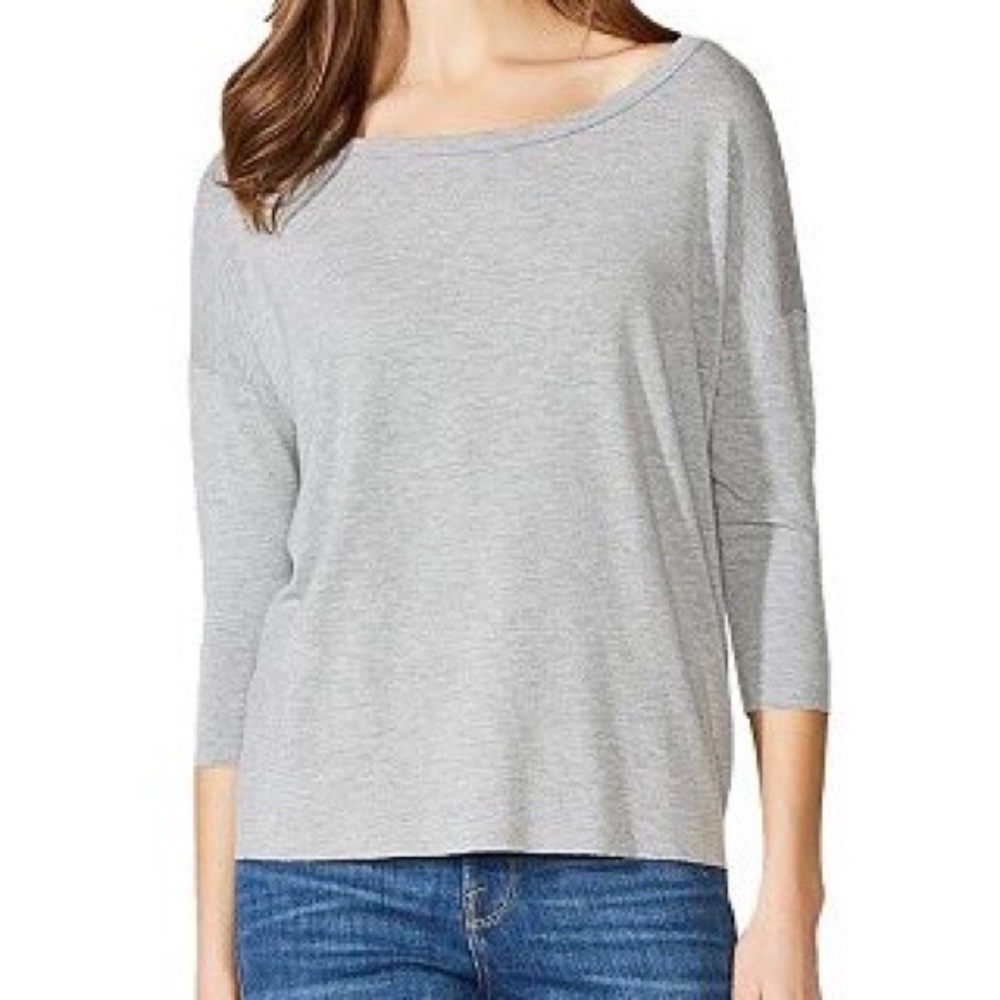 NWT Bailey/44 Sarah Dropped Shoulder Raw Trim 3/4 Sleeve Jersey Top Size Large